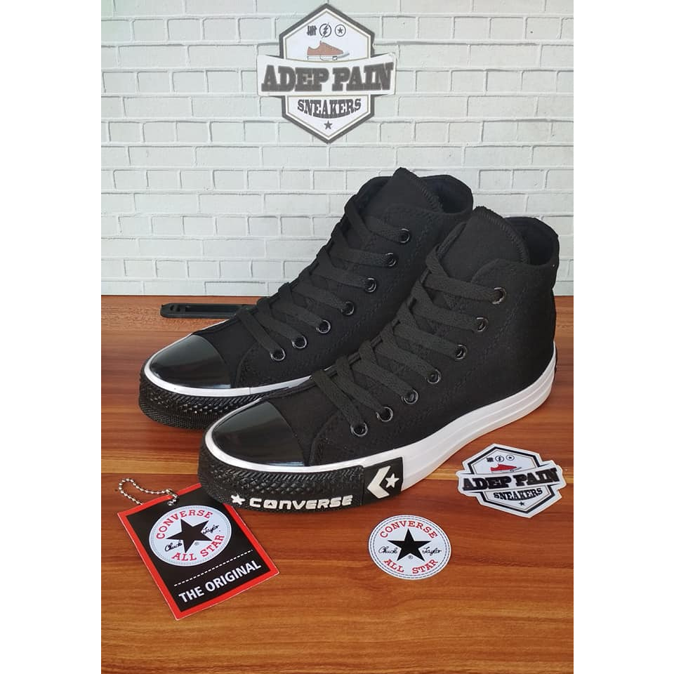 Jual Sepatu All Star Converse High Black White Bemper Motif Premium