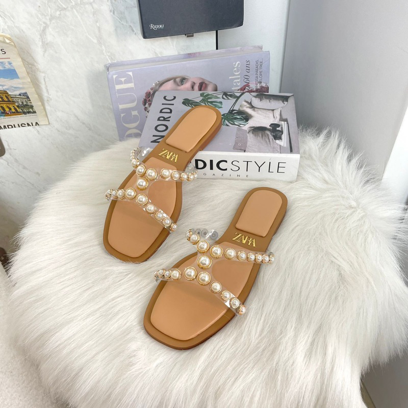 Zara Flat Sandals Pearl Shoes Zara Jual Pearl Sandals By Zara