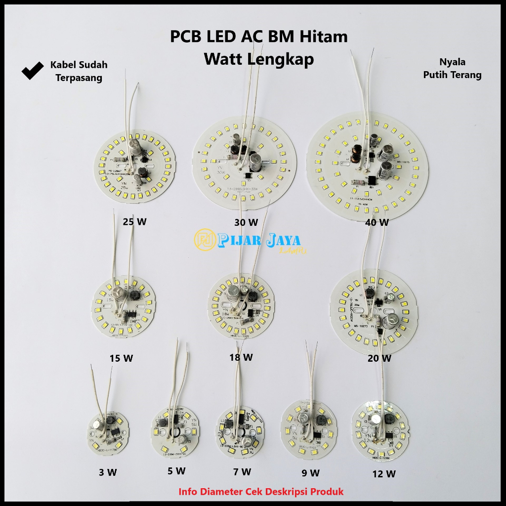 Jual PCB Lampu LED AC BM Hitam Watt Lengkap 3 5 7 9 12 15 18 20 27 30 ...