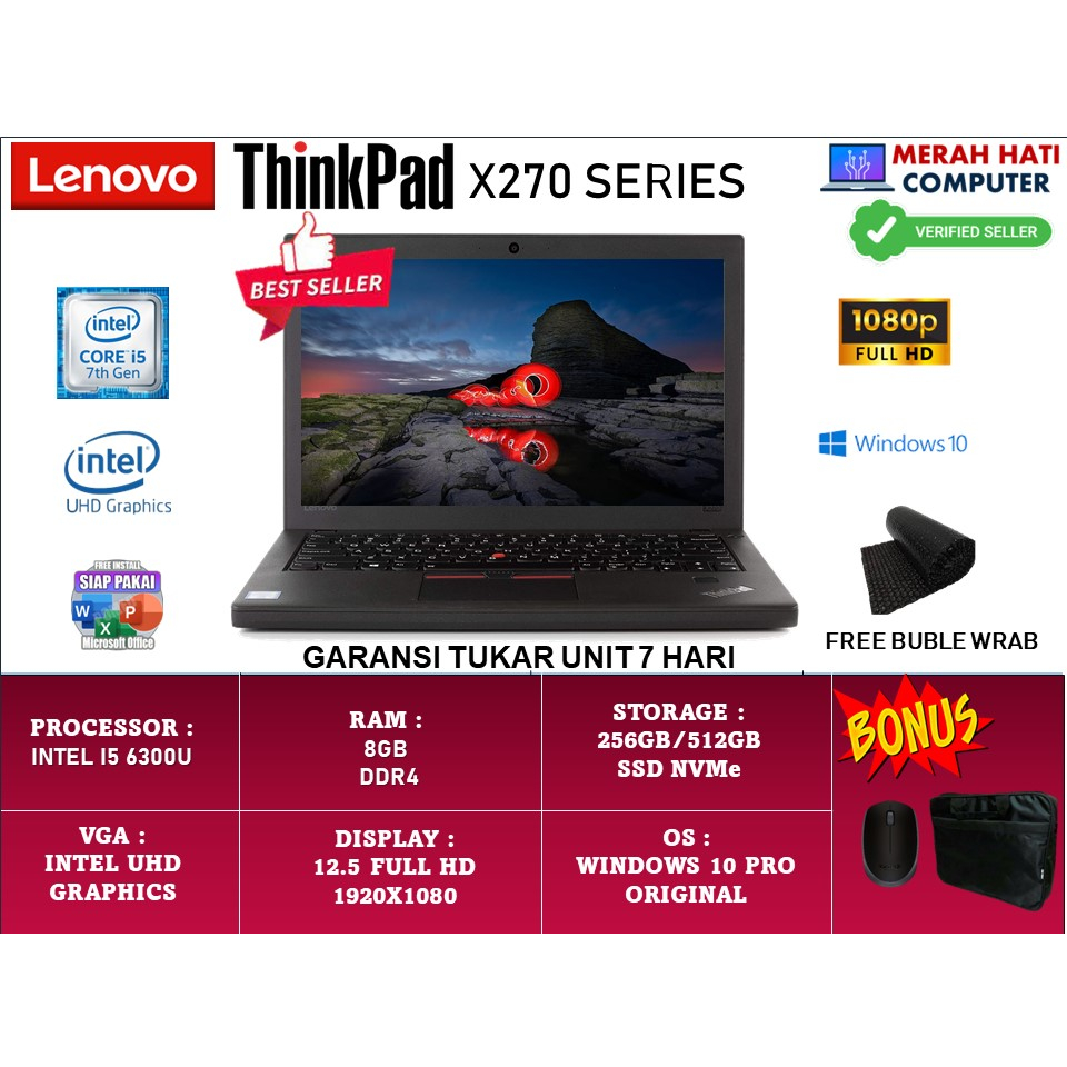 Jual LAPTOP MURAH LENOVO THINKPAD X270 INTEL I5 7200U/6300U 8GB