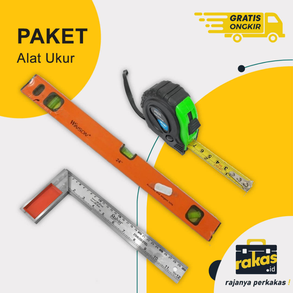 Jual Paket Alat Ukur Penggaris Siku Watterpas Roll Meter Shopee