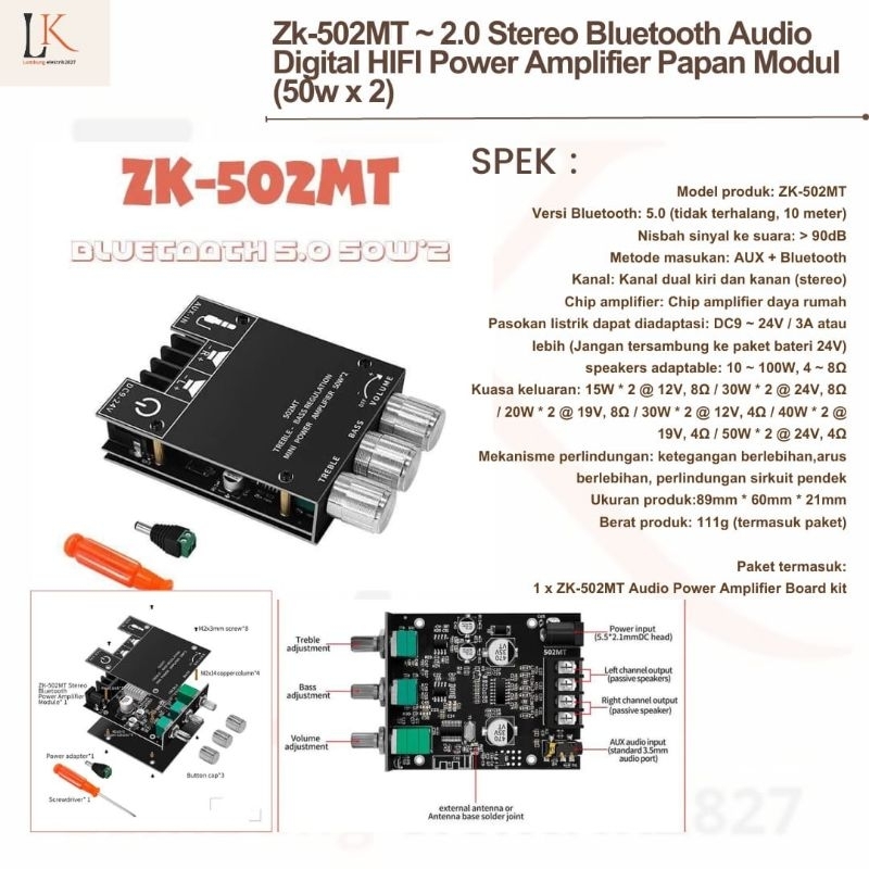 Jual Zk Mt Stereo Bluetooth Audio Digital Hifi Power Amplifier Papan Modul W X