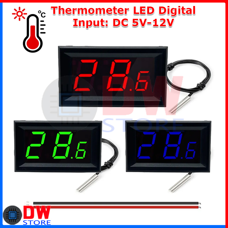 Jual Termometer LED Digital Thermometer Display Suhu Probe DC 5V12V Shopee Indonesia