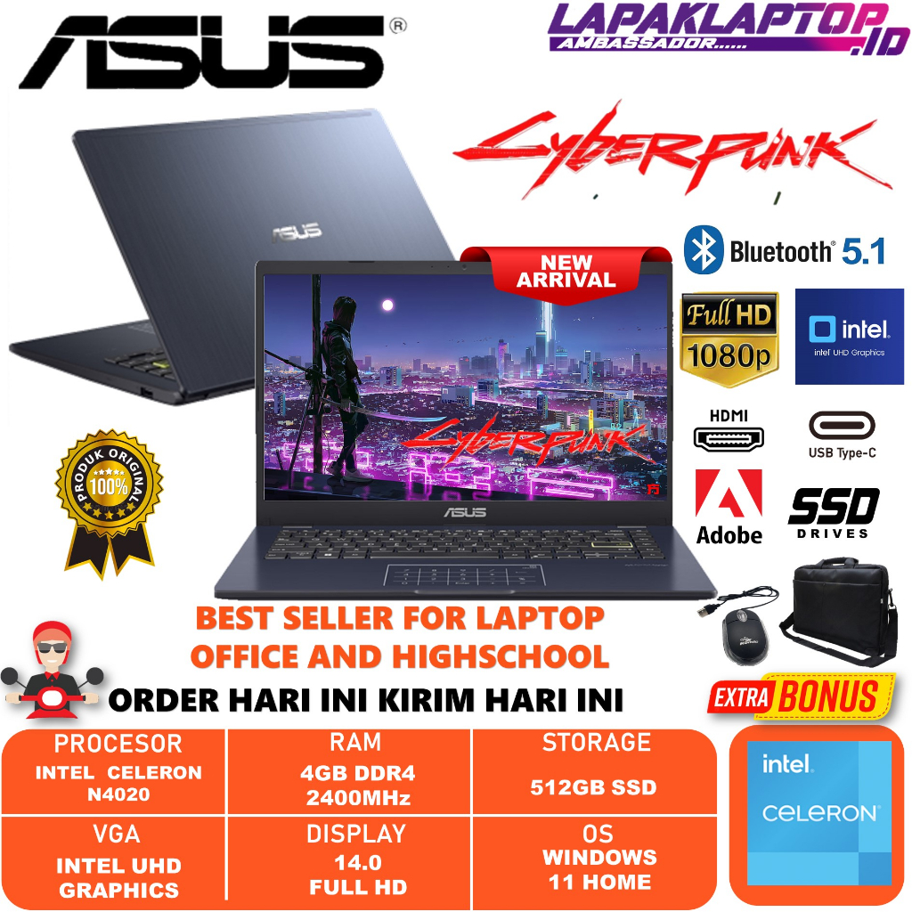 Jual Laptop Slim Design Asus Vivobook L410ma Intel N4020 Ram 4gb 512gb Ssd Windows Original 8071