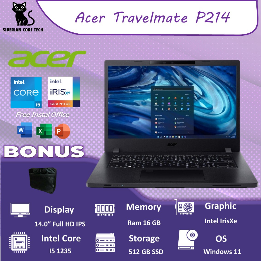 Jual LAPTOP ACER TRAVELMATE P214 I5 1135G7 8GB 512GB W11 14.0 BLK ...