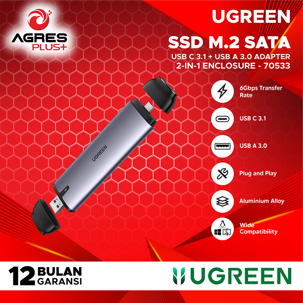 Jual UGREEN Enclosure M.2 (B Key) SATA SSD 2in1 USB C & A 70533 AGP ...