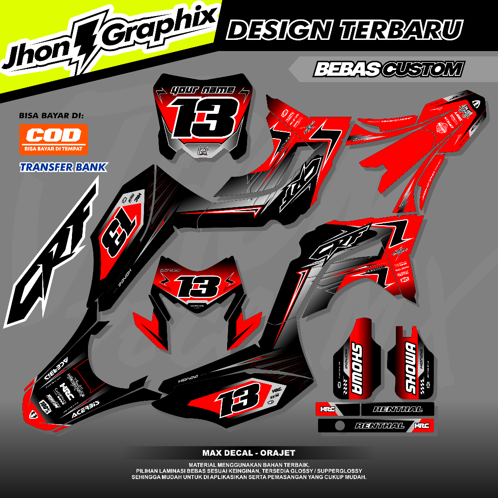 Jual DECAL CRF 150 L FULL BODY SIMPLE STIKER DECAL CRF CUSTOM By