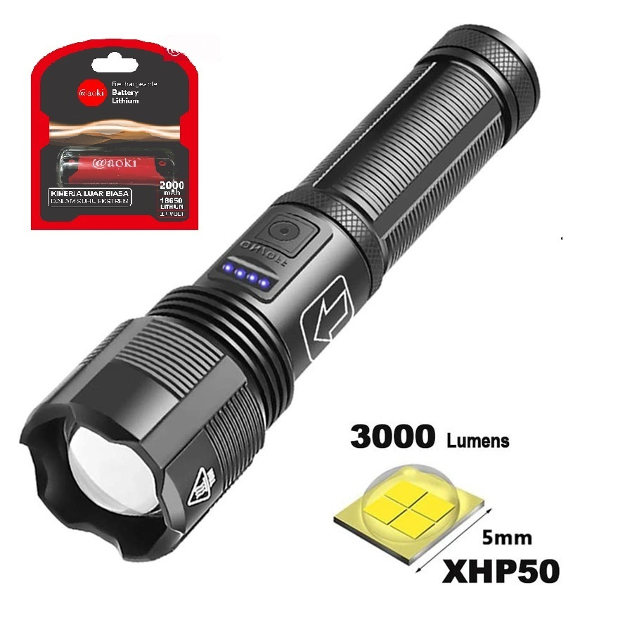 Jual SENTER LED XHP50 USB POWERFULL 5 MODE TELESCOPIC ZOOM ALUMINUM ...