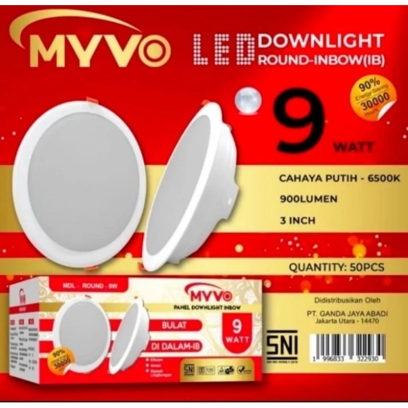 Jual Downlight Led Inbow 9 Watt Cahaya Putih 6500K Myvo | Shopee Indonesia