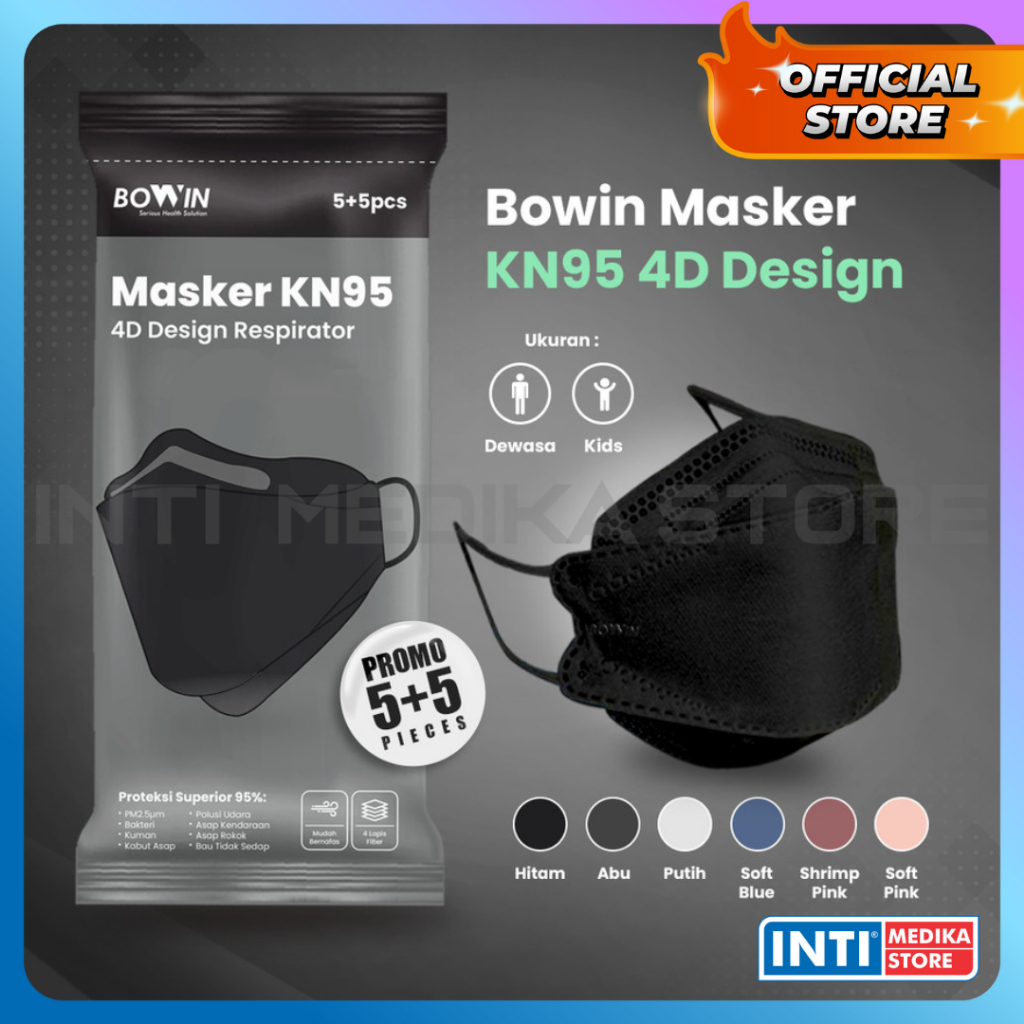Jual BOWIN - Masker Earloop 4ply KN95 Medis | 4D Surgical Mask Model ...