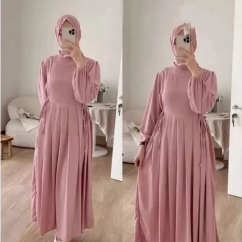 Jual Siska Midi Dress Crinkle Airflow Gamis Remaja Terbaru Gamis