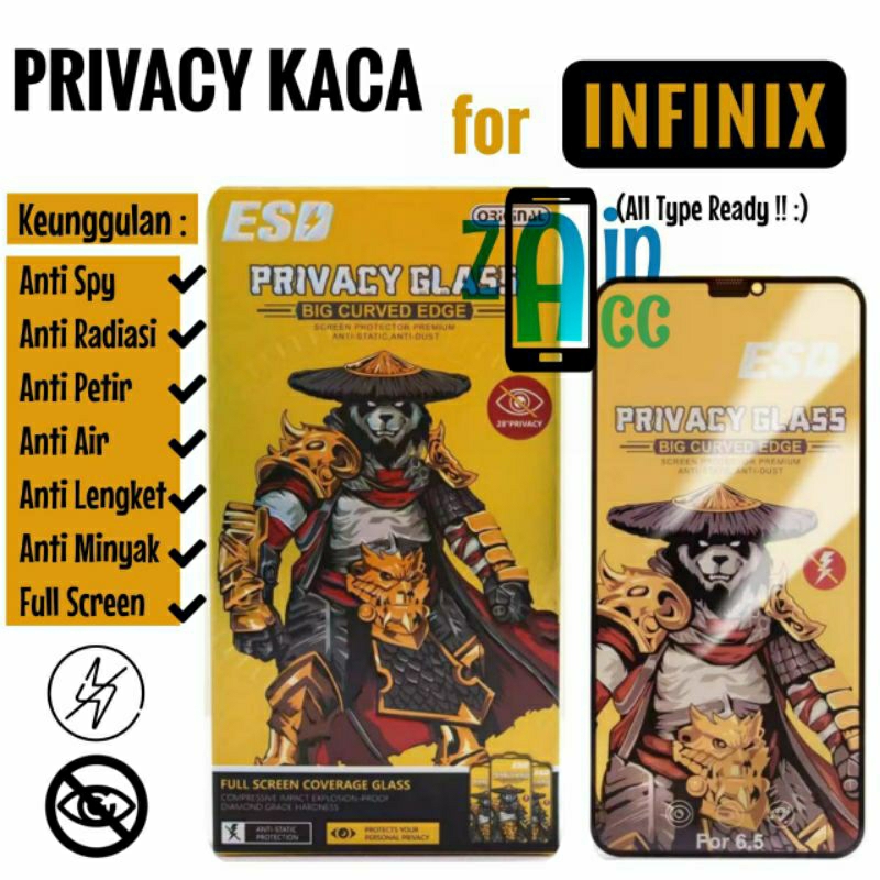Jual Tempered Glass Privasy Infinix Anti Static Privacy Glass ESD For ...