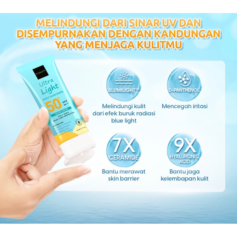 Jual SCARLETT SUNSCREEN ULTRA LIGHT SPF 50 PA++++(NEW!!!)BIRU ...