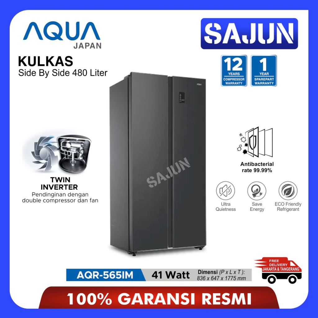 Jual AQUA JAPAN Kulkas AQR-565IM(GB) 480 Liter Side By Side Anti ...