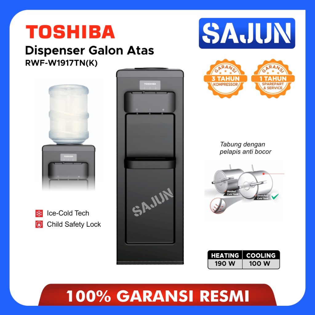 Jual Toshiba Dispenser Air Galon Atas RWF-W1917TN Garansi Resmi