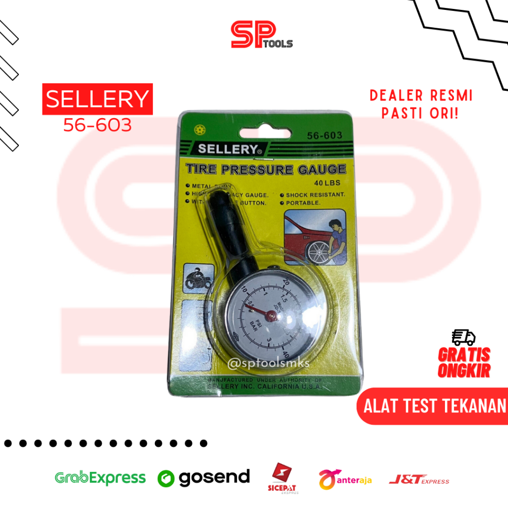 Jual ALAT TEST UKUR TEKANAN ANGIN BAN MOBIL MOTOR 40 BAR SELLERY 56-603 ...