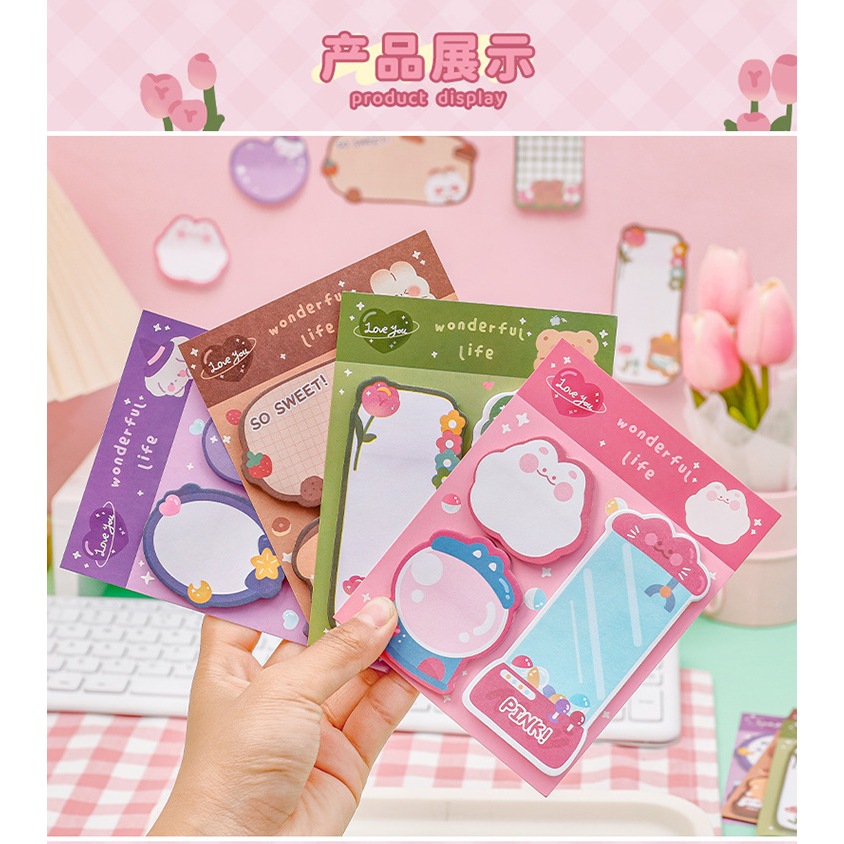 Jual Sticky Notes 3 in 1 Cute Aesthetic Kekinian Memo Notes Lucu ...