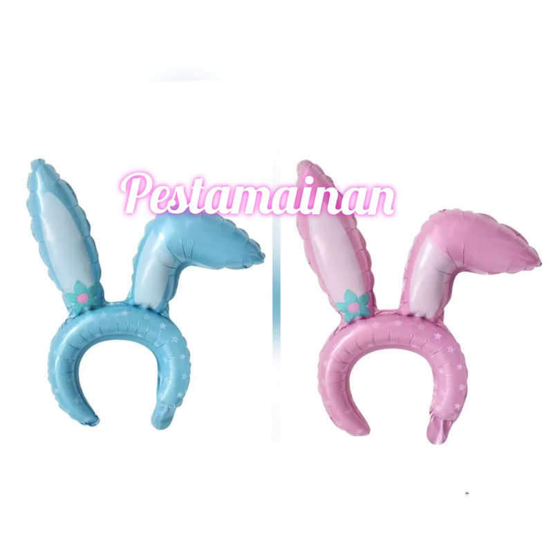 Jual Balon bando foil karakter kelinci / balloon rabbit pink biru ...