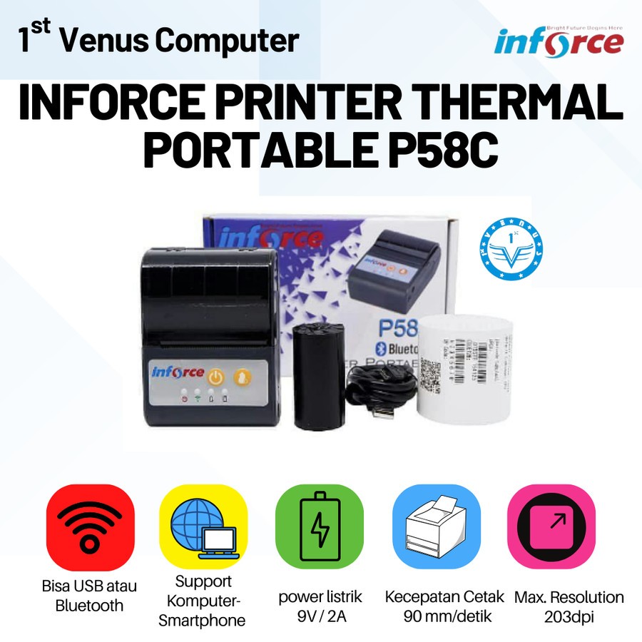 Jual PRINTER INFORCE THERMAL PORTABLE P58C / INFORCE P58C PRINTER MINI ...