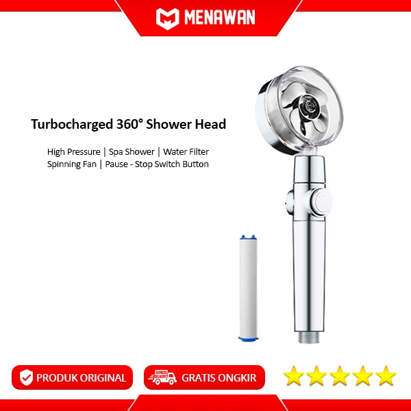 Jual Turbocharged High Pressure 360° Shower Head Spinning Fan Kepala