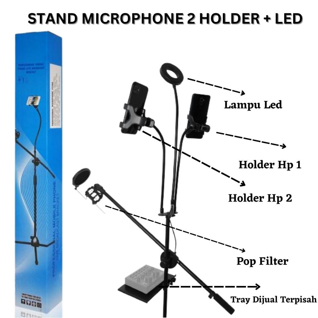 Jual Stand Mic Microphone Clip On Degree + Holder Hp + Tray Soundcard ...
