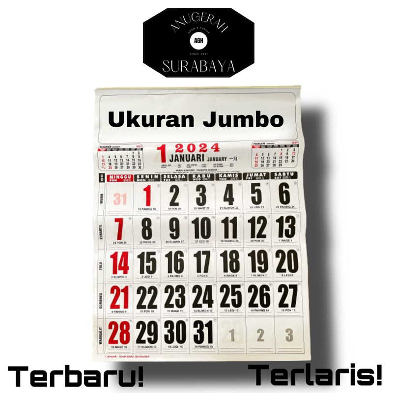 Jual Kalender Besar 2024 / Kalender Jumbo 50x64cm / Kalender Besar