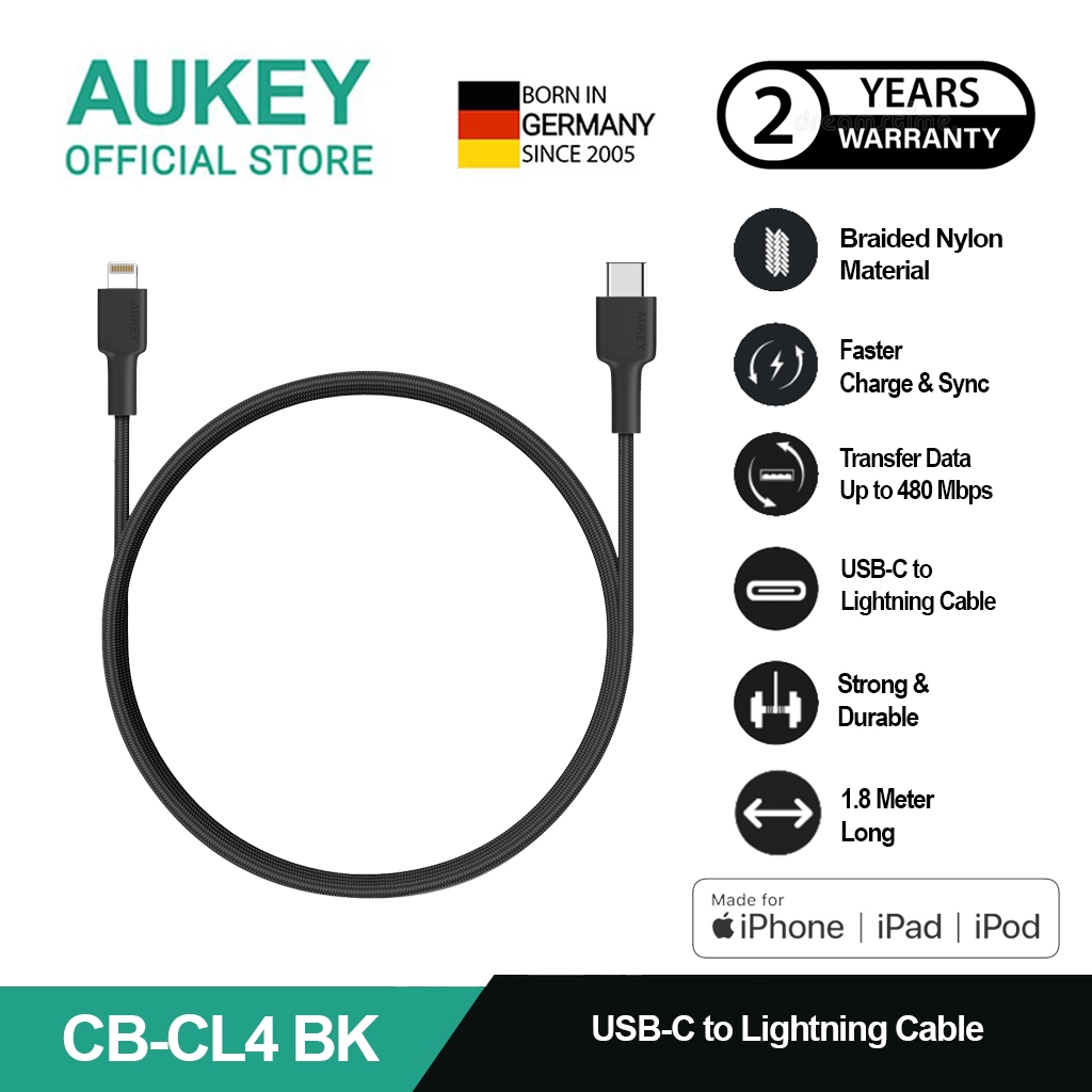 Jual Aukey Kabel Charger Lightning Mfi Cb Cl Braided Nylon Usb C To