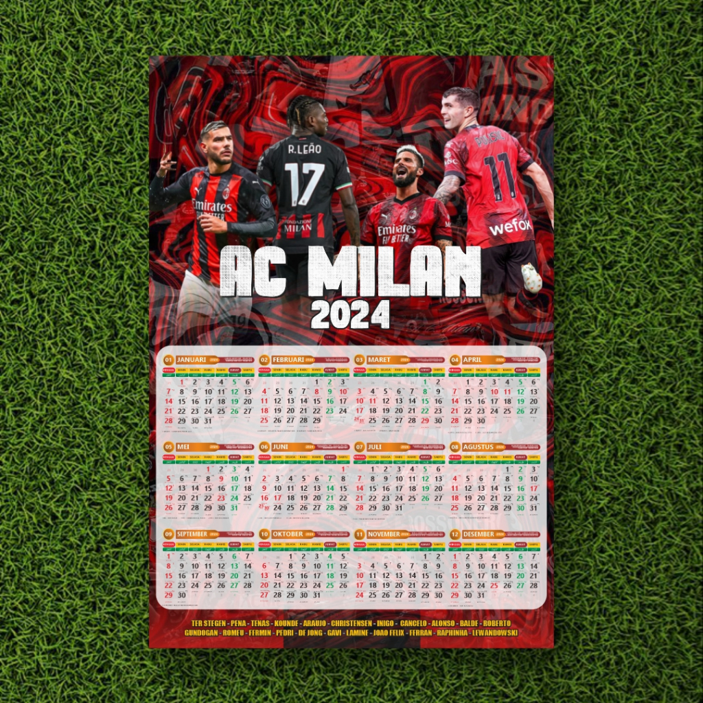 Jual Kalender 2024 AC MILAN Siap Cantol Kalender Bola MILAN | Shopee ...