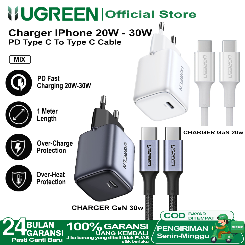 Jual UGREEN Charger IPhone 15 Pro 15Pro Max PD Type C Fast Charging 20w ...