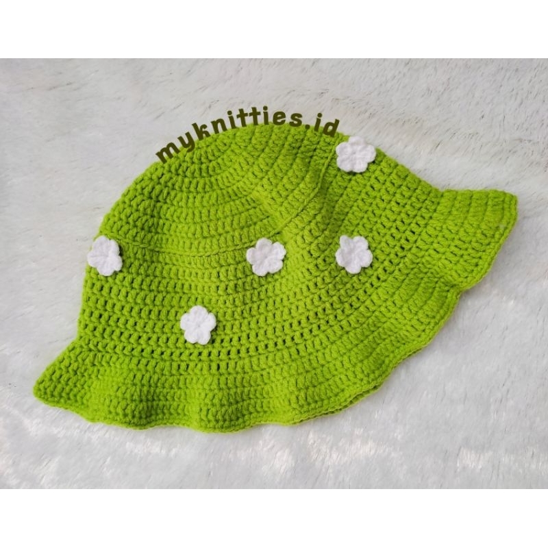 Jual Bucket Hat Flower / Topi Rajut (Bisa Custom Warna) Hijau Rumput ...