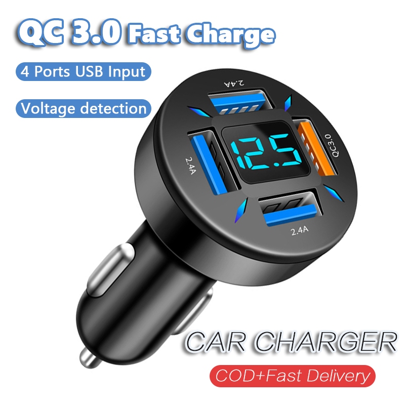 Jual QC3.0 Car Charger Fast Charging 4 USB Ports With Voltage Detection ...