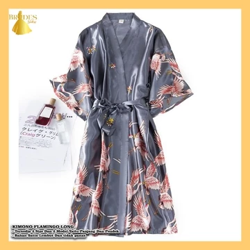 BD Kimono Panjang Dan Pendek Bahan Satin Premium Motif Flamingo Baju Tidur Pengantin BD08 09