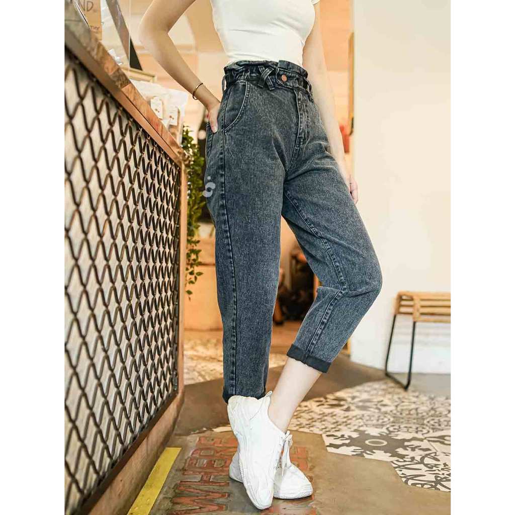 Jual celana wanita jeans highwais terbaru - celana boyfriend jeans