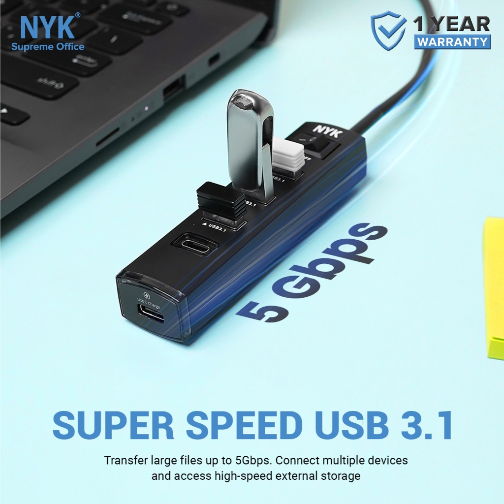 NYK USB Hub 5 Port Charge C 3.1 + OTG Type C Black COD HUB bergaransi Docking Station Data transfer Mobile phone macbook android iphone ipad tab MHL (2)
