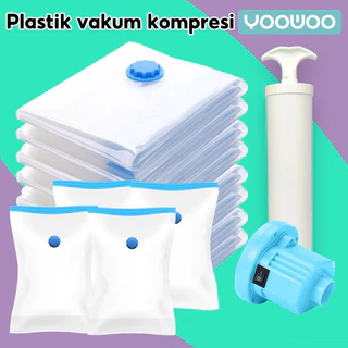 YooWoo Plastik Vacuum Baju / Travel Packing / Plastik Ziplock / Vacuum Baju Traveling / Plastik Packing Baju Dan Pompa Kompress Udara