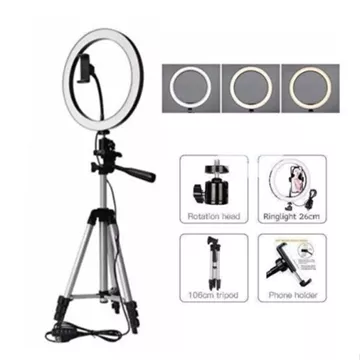 Paket Komplit Live Tripod Silver Pack Ringlight 26cm Pack Remote Bluetooth Make Up Vlog Selfie