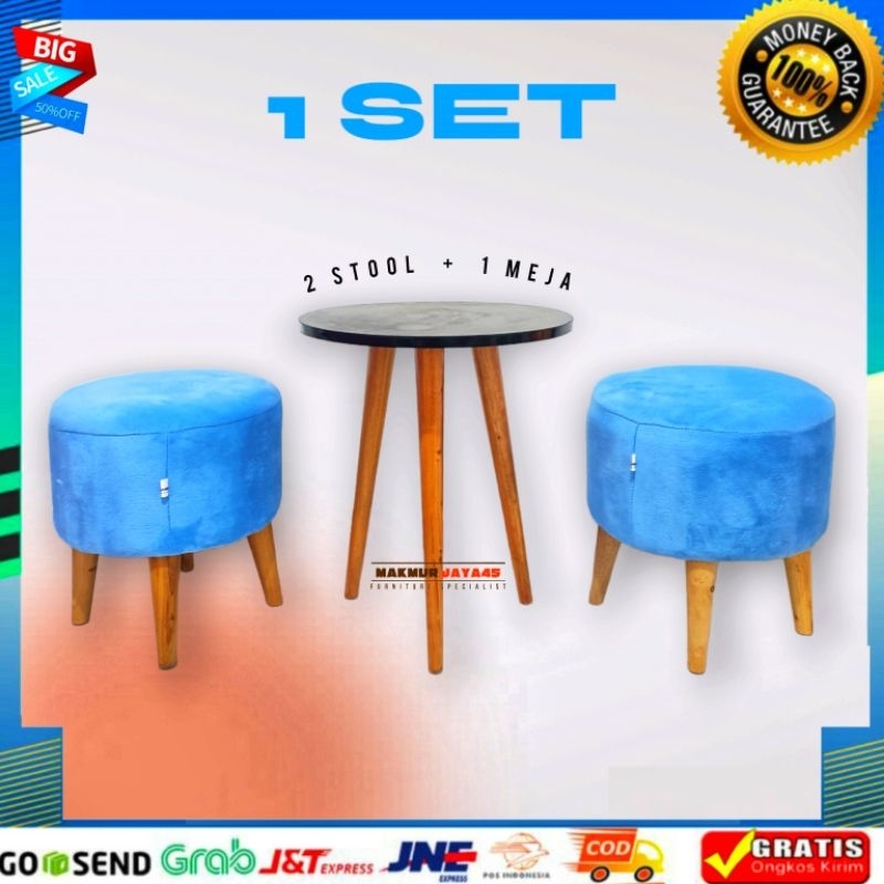 Jual 1 SET - 2 SOFA STOOL BULAT + 1 MEJA / BULAT MINIMALIS bahan ...