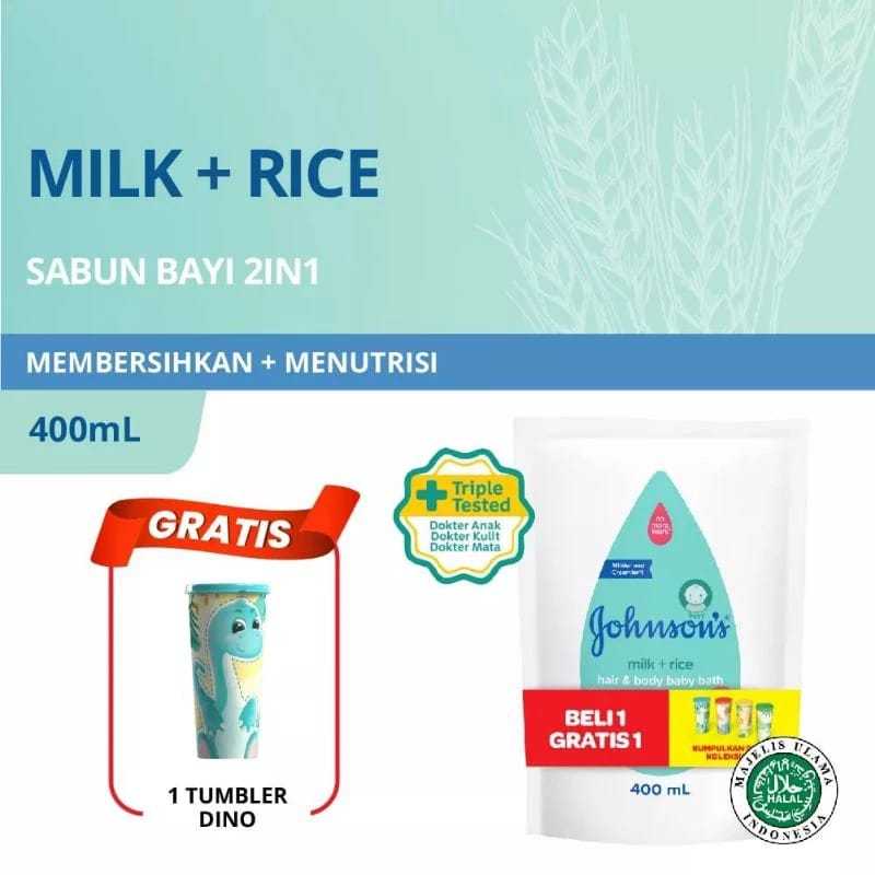 Jual [FREE TUMBLER] Johnsons Milk + Rice Hair & Body Baby Bath 400 ML ...