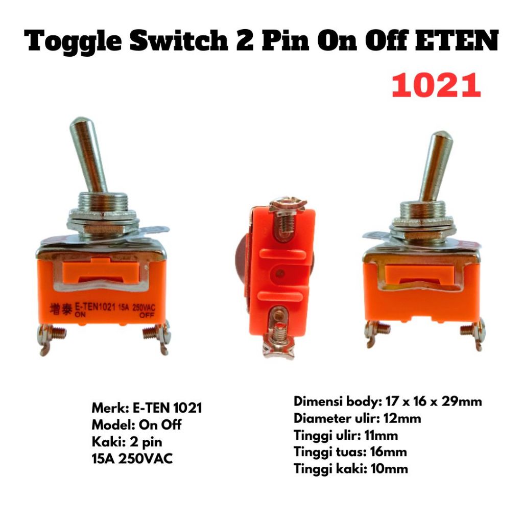 Jual Toggle Switch 2 Pin On Off ETEN 1021 Saklar Togle Kaki 2p 15A E ...