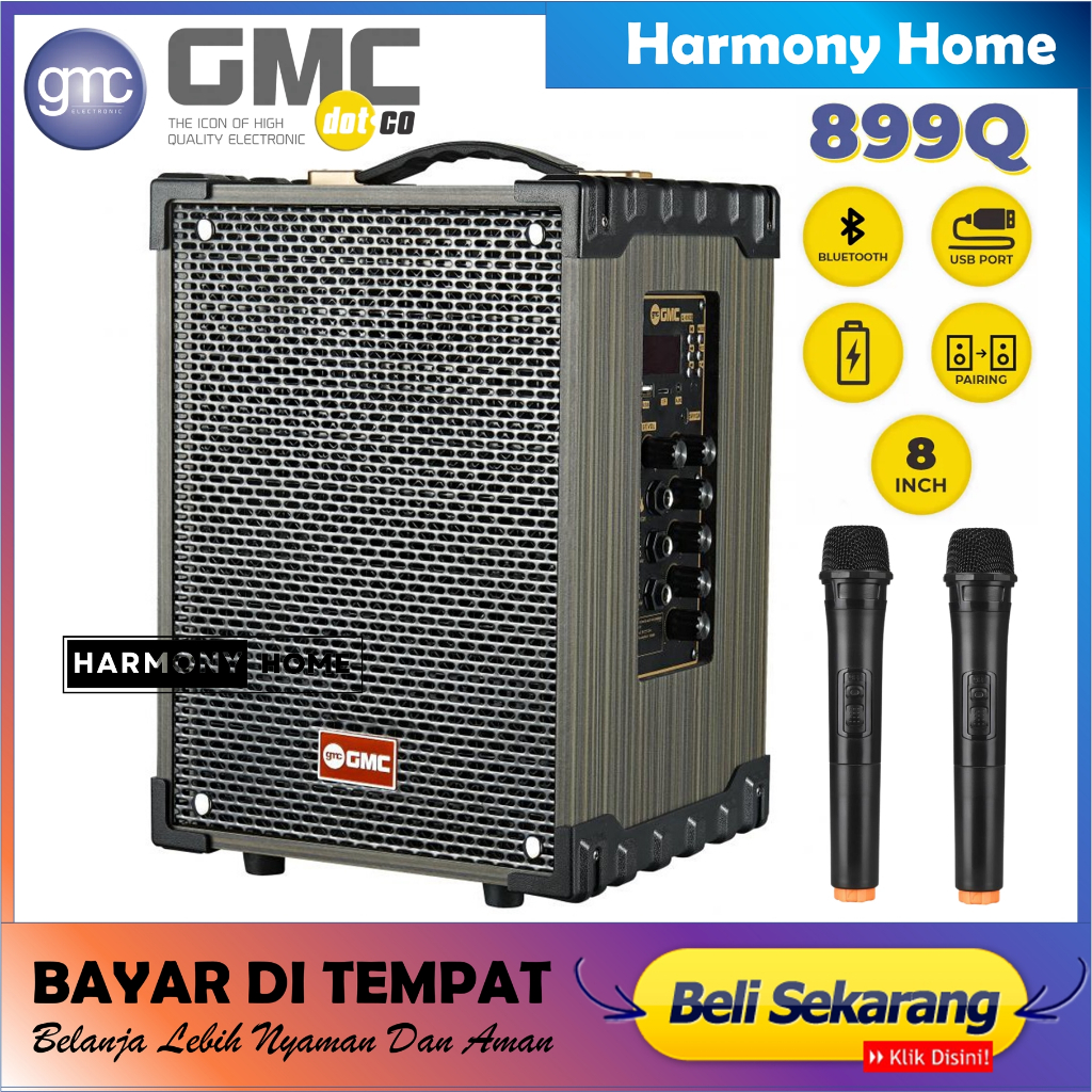 Jual Speaker GMC 899Q Bluetooth Karaoke Guitar XBass 2 Mic Wireless Original High Power MC 899Q