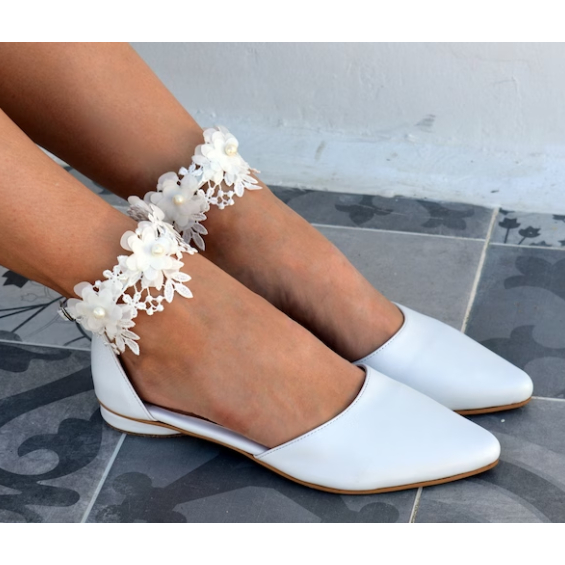Ivory Satin Pointy Toe Flats with ANKLE TIE or BALLERINA Lace Up, Wedding  Shoes, Bride Shoes, Bridesmaids Shoes, Ivory Bridal Flats