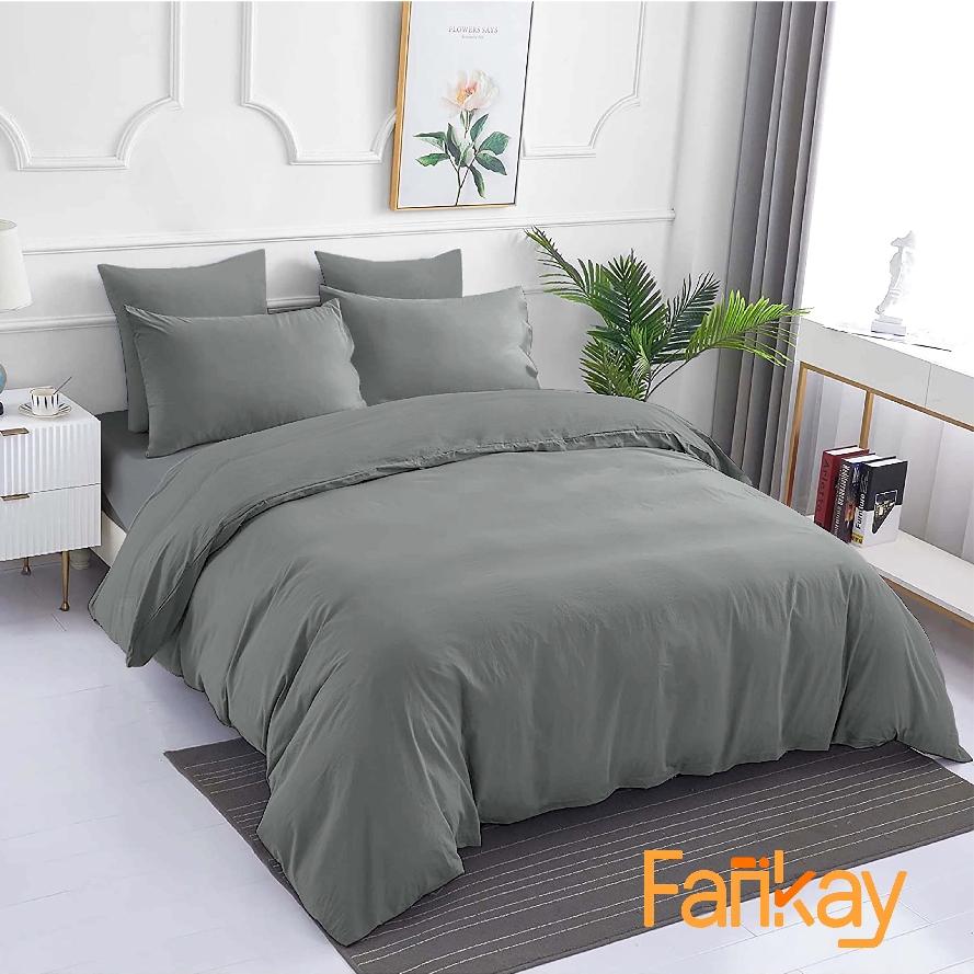 Jual Bed Cover Set Sprei Polos Dark Grey Ukuran Lengkap 90x200