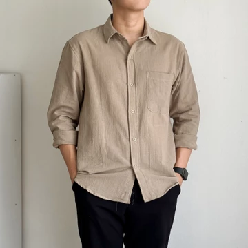 COZYCLUB Long Sleeve Linen Shirt Kemeja Polos Linen Pria Lengan Panjang 91