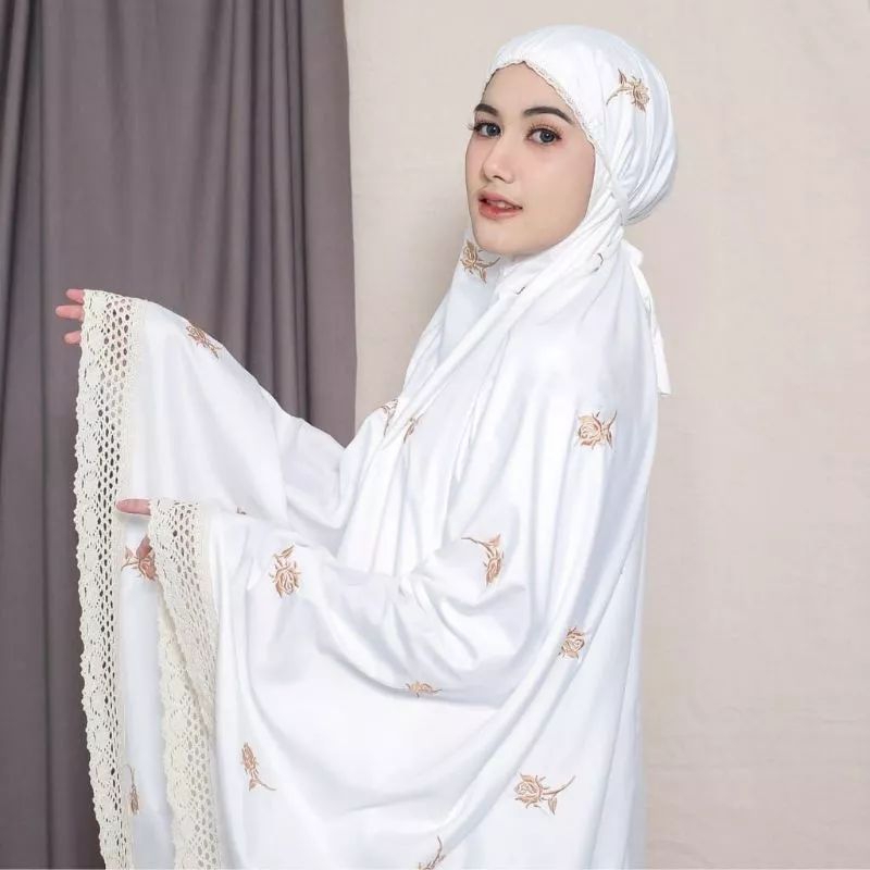 RIZQIANA STORE - Mukena Dewasa Jumbo Bordir Bunga Tulip Free Tas Pouch