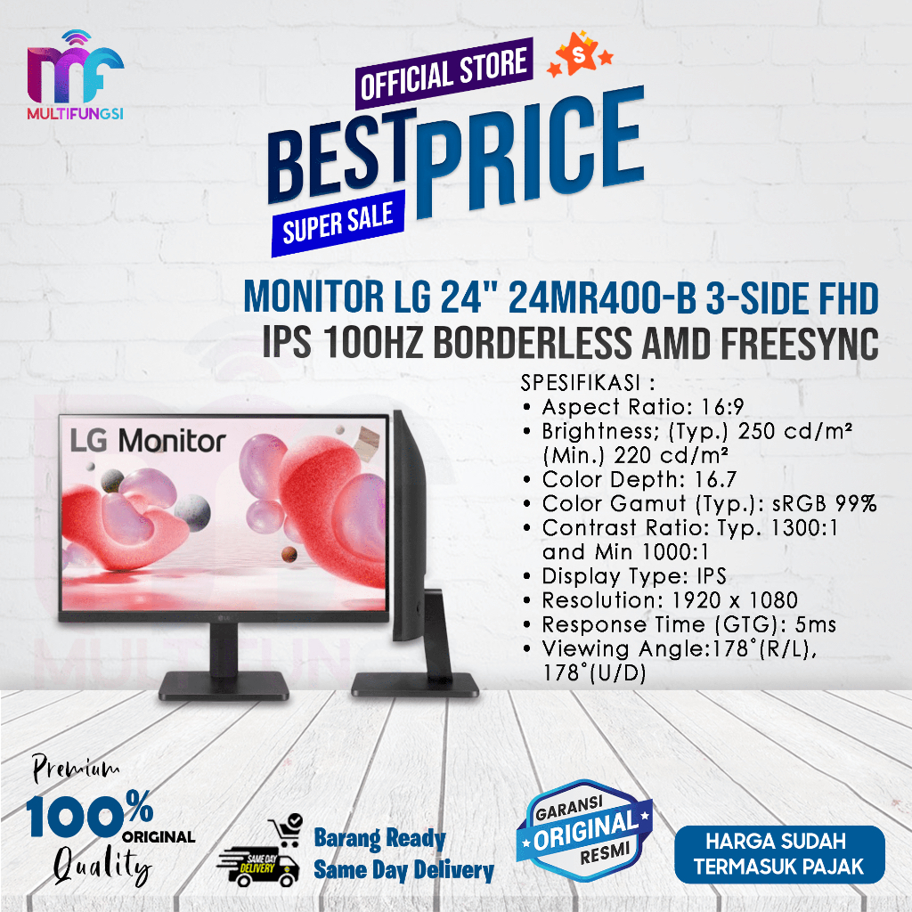 Jual Monitor LG 24" 24MR400-B 3-Side FHD IPS HDMI Borderless AMD ...