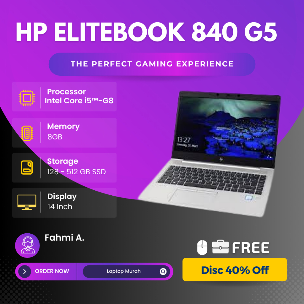 Jual Laptop HP Elitebook 840 G5 Core i7 Geen 8 (Double VGA) Pree Instal ...