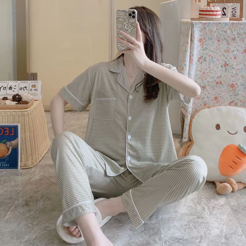 Jual Baju Tidur Wanita Piyama Set Kemeja Celana Panjang Baju Lengan ...