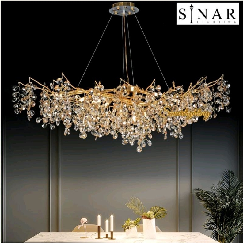 Jual Lampu gantung Kristal ranting panjang 120/150/180 cm gold X027 ...