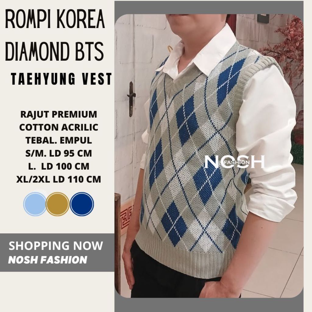 Jual Rompi Kotak Sido Bts Outer Vest Rajut Kantor Rompi Rajut Pria