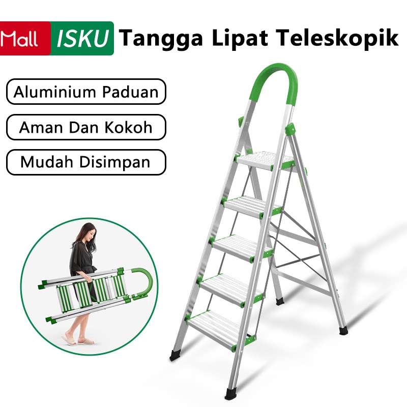 Jual 【5 Step】ISKU Tangga Lipat Aluminium 5 Step Premium Ladder/ Tangga